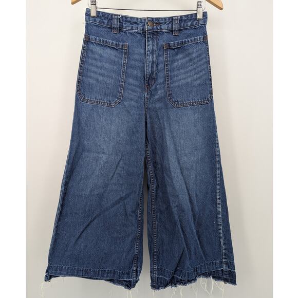 We The Free Jeans Womens 26 Wide Leg Cropped 100% Cotton Frayed Hem Retro - Picture 1 of 4